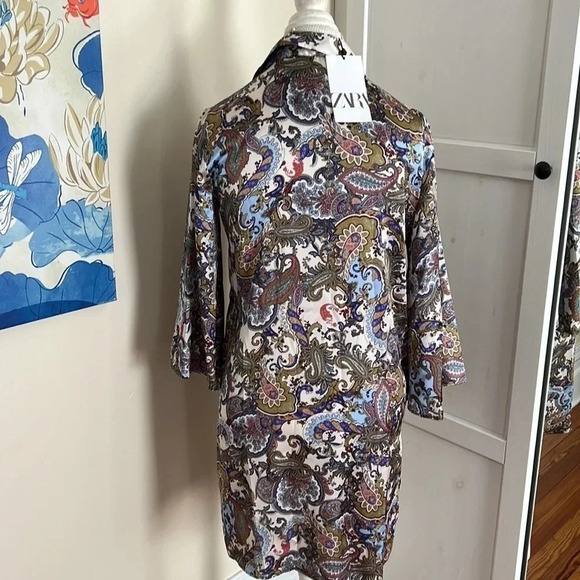 Zara Classic Paisley Print Silky Tunic Top NWT Size XS - Picture 7 of 10